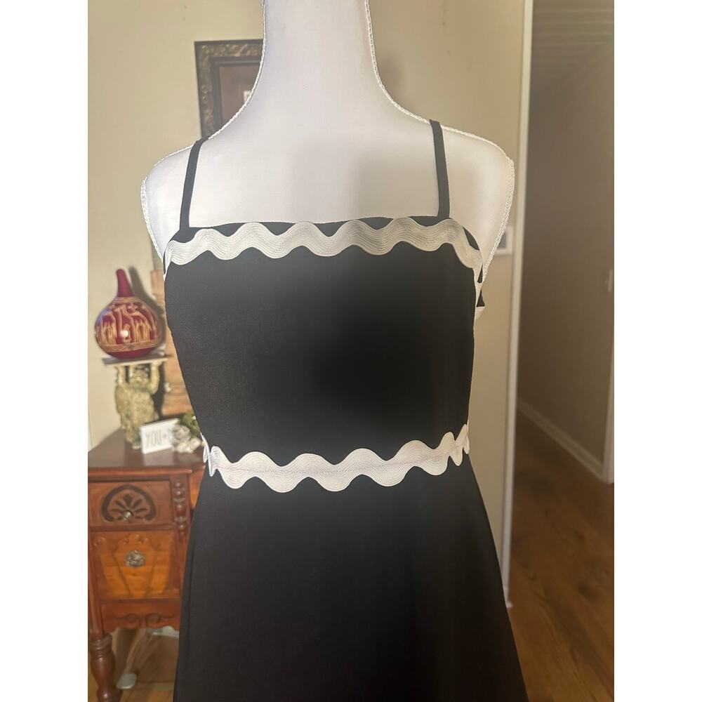 Black White Preppy Maxi Tiered Flowing Spaghetti Strap Small Sun Dress - Picture 4 of 10